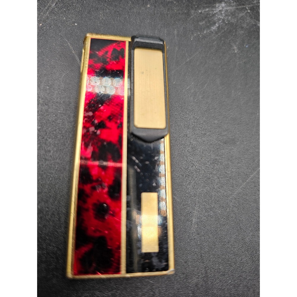 Vintage Tozai Butane Lighter Red Black Tortoiseshell Gold Tone Soft-15 Japan